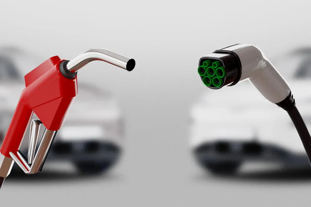 Diesel gegen Elektro. Gas- oder Elektrostation. 3D-Rendering